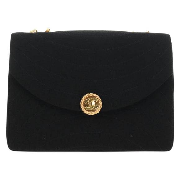 CHANEL Chain Shoulder Bag Cotton Black Gold CC Auth BA13415V