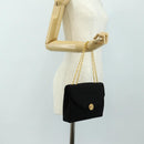 CHANEL Chain Shoulder Bag Cotton Black Gold CC Auth BA13415V-28
