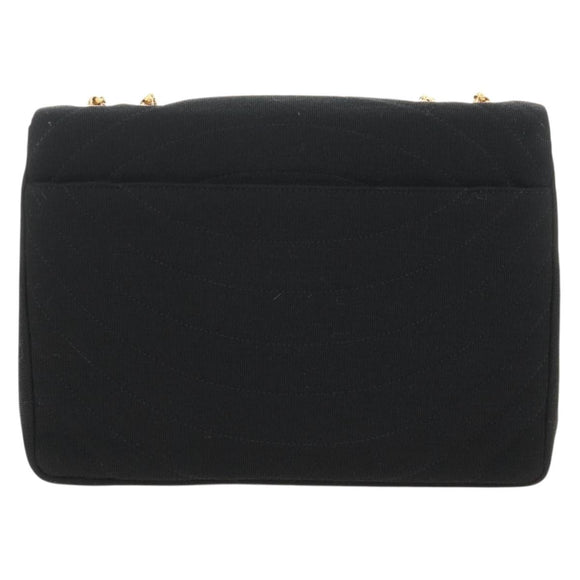 CHANEL Chain Shoulder Bag Cotton Black Gold CC Auth BA13415V