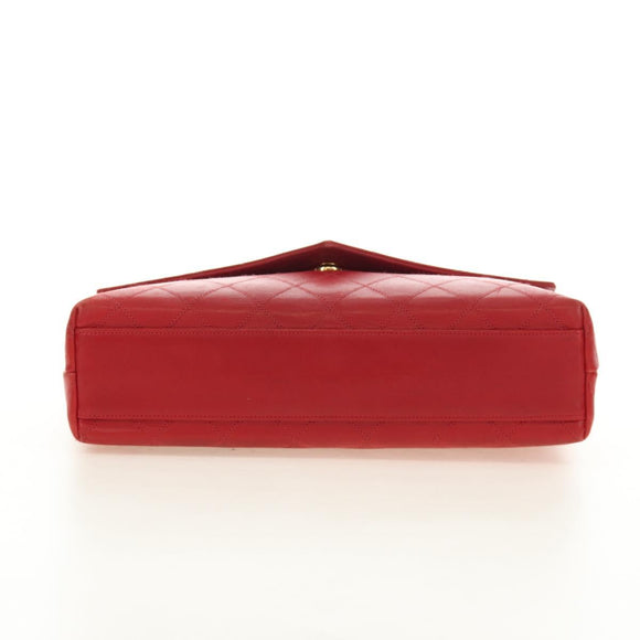 CHANEL Bicolore Chain Shoulder Bag Lamb Skin Red Gold CC Auth BA13416V