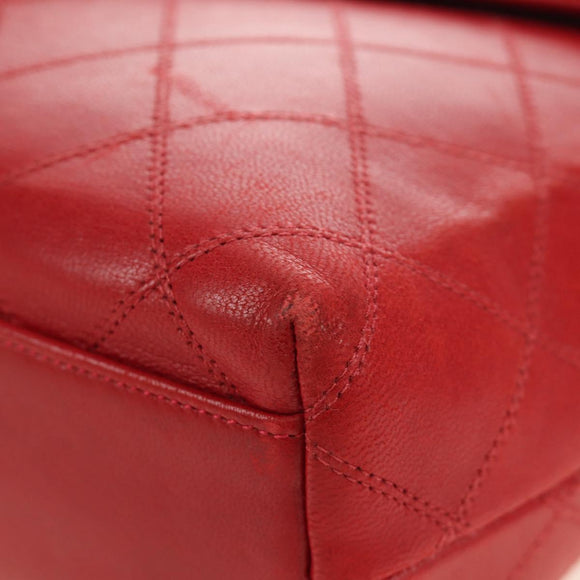 CHANEL Bicolore Chain Shoulder Bag Lamb Skin Red Gold CC Auth BA13416V
