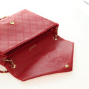 CHANEL Bicolore Chain Shoulder Bag Lamb Skin Red Gold CC Auth BA13416V-20