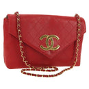 CHANEL Bicolore Chain Shoulder Bag Lamb Skin Red Gold CC Auth BA13416V-1