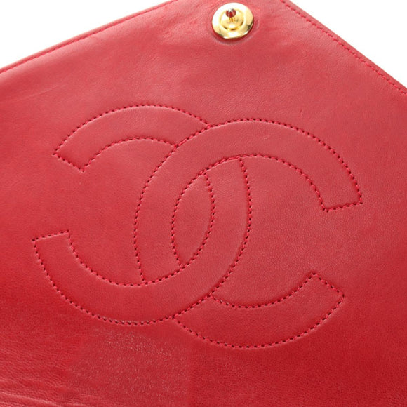 CHANEL Bicolore Chain Shoulder Bag Lamb Skin Red Gold CC Auth BA13416V