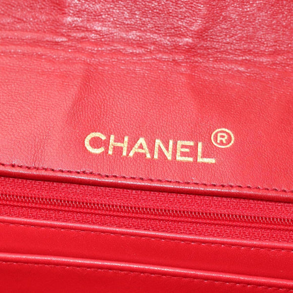 CHANEL Bicolore Chain Shoulder Bag Lamb Skin Red Gold CC Auth BA13416V
