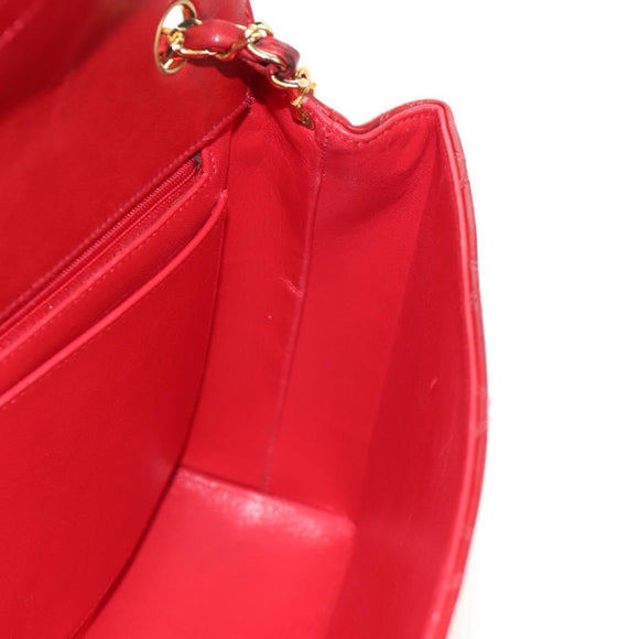 CHANEL Bicolore Chain Shoulder Bag Lamb Skin Red Gold CC Auth BA13416V