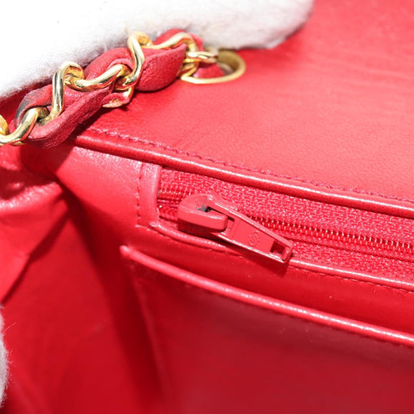 CHANEL Bicolore Chain Shoulder Bag Lamb Skin Red Gold CC Auth BA13416V