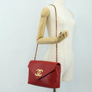 CHANEL Bicolore Chain Shoulder Bag Lamb Skin Red Gold CC Auth BA13416V-30