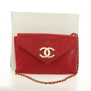 CHANEL Bicolore Chain Shoulder Bag Lamb Skin Red Gold CC Auth BA13416V-12