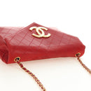 CHANEL Bicolore Chain Shoulder Bag Lamb Skin Red Gold CC Auth BA13416V-14