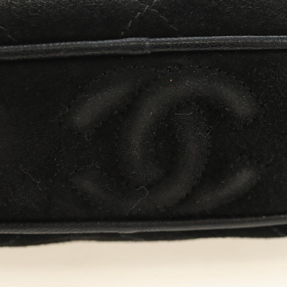 CHANEL Matelasse Chain Hand Bag Suede Black Gold CC Auth BA13417V