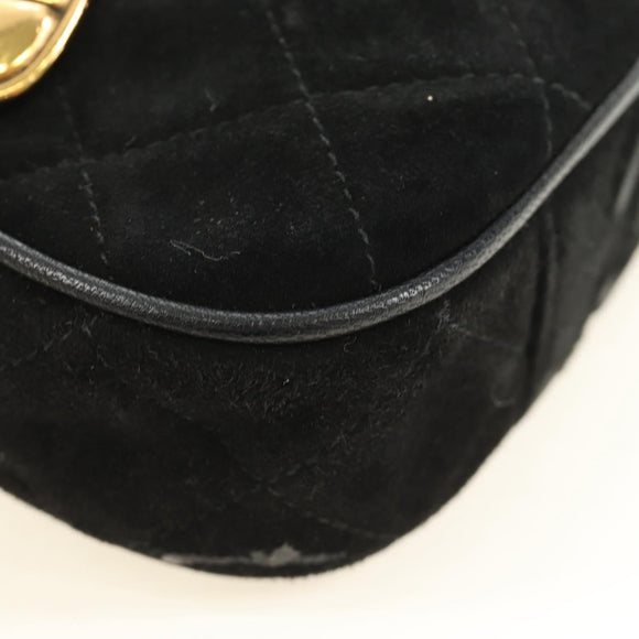 CHANEL Matelasse Chain Hand Bag Suede Black Gold CC Auth BA13417V