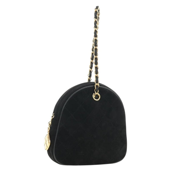 CHANEL Matelasse Chain Hand Bag Suede Black Gold CC Auth BA13417V