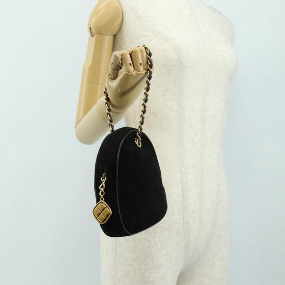 CHANEL Matelasse Chain Hand Bag Suede Black Gold CC Auth BA13417V