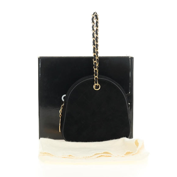CHANEL Matelasse Chain Hand Bag Suede Black Gold CC Auth BA13417V