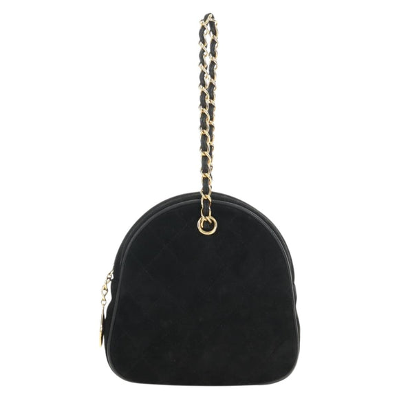 CHANEL Matelasse Chain Hand Bag Suede Black Gold CC Auth BA13417V