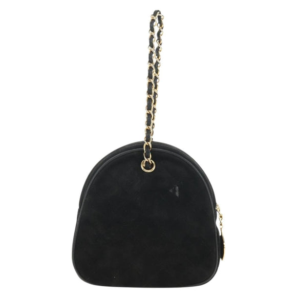CHANEL Matelasse Chain Hand Bag Suede Black Gold CC Auth BA13417V