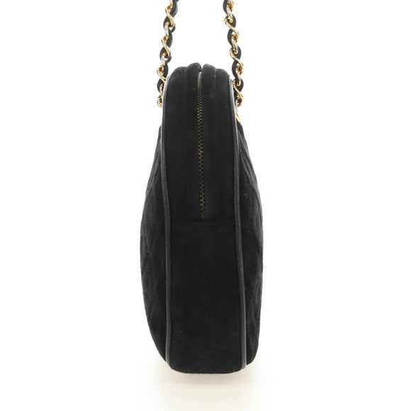 CHANEL Matelasse Chain Hand Bag Suede Black Gold CC Auth BA13417V