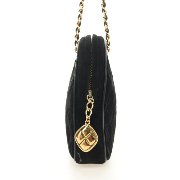 CHANEL Matelasse Chain Hand Bag Suede Black Gold CC Auth BA13417V