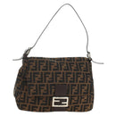 FENDI Zucca Canvas Mamma Baguette Shoulder Bag Black Brown Auth BA13419SAV-1