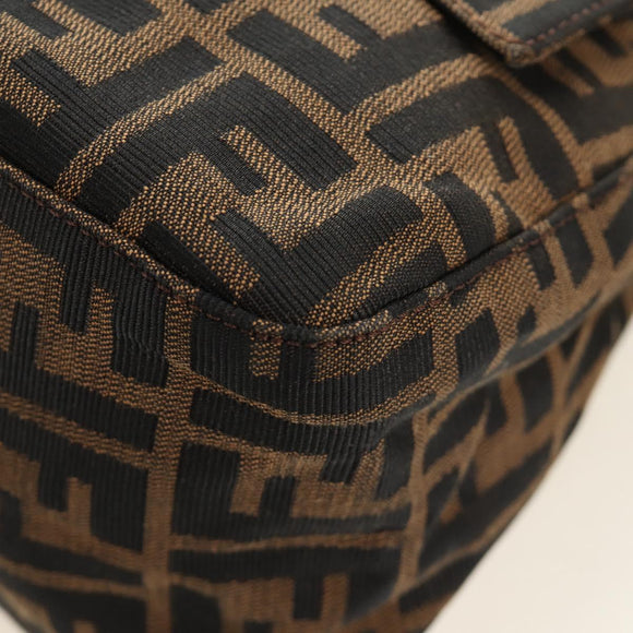 FENDI Zucca Canvas Mamma Baguette Shoulder Bag Black Brown Auth BA13419SAV