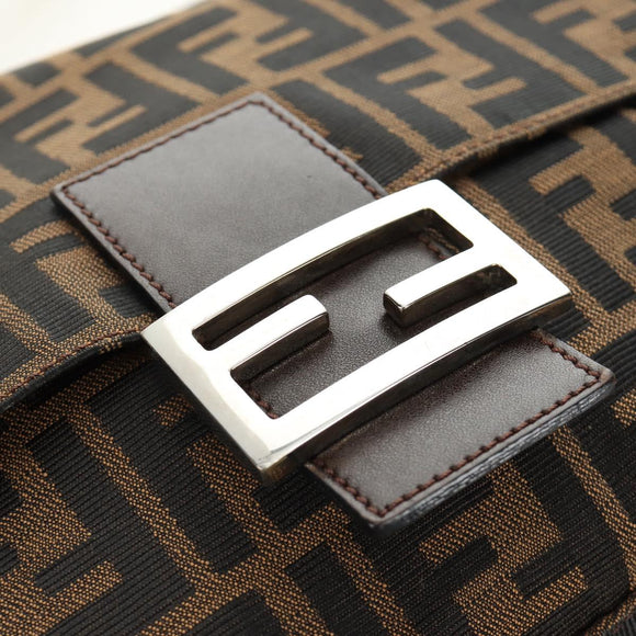 FENDI Zucca Canvas Mamma Baguette Shoulder Bag Black Brown Auth BA13419SAV