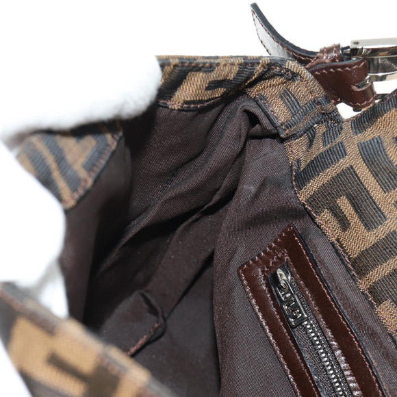 FENDI Zucca Canvas Mamma Baguette Shoulder Bag Black Brown Auth BA13419SAV