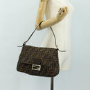 FENDI Zucca Canvas Mamma Baguette Shoulder Bag Black Brown Auth BA13419SAV-26