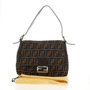 FENDI Zucca Canvas Mamma Baguette Shoulder Bag Black Brown Auth BA13419SAV-12