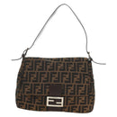 FENDI Zucca Canvas Mamma Baguette Shoulder Bag Black Brown Auth BA13419SAV-13