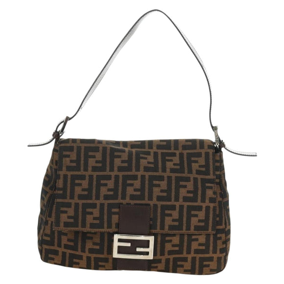 FENDI Zucca Canvas Mamma Baguette Shoulder Bag Black Brown Auth BA13419SAV
