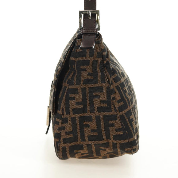 FENDI Zucca Canvas Mamma Baguette Shoulder Bag Black Brown Auth BA13419SAV