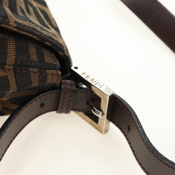 FENDI Zucca Canvas Mamma Baguette Shoulder Bag Black Brown Auth BA13419SAV