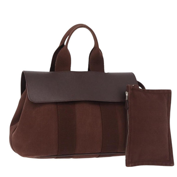 HERMES Valparaiso PM Hand Bag Canvas Leather Brown Silver Auth BA13422