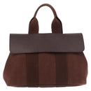 HERMES Valparaiso PM Hand Bag Canvas Leather Brown Silver Auth BA13422-13