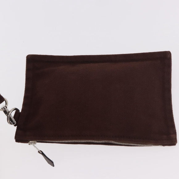 HERMES Valparaiso PM Hand Bag Canvas Leather Brown Silver Auth BA13422