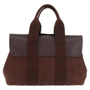 HERMES Valparaiso PM Hand Bag Canvas Leather Brown Silver Auth BA13422-2