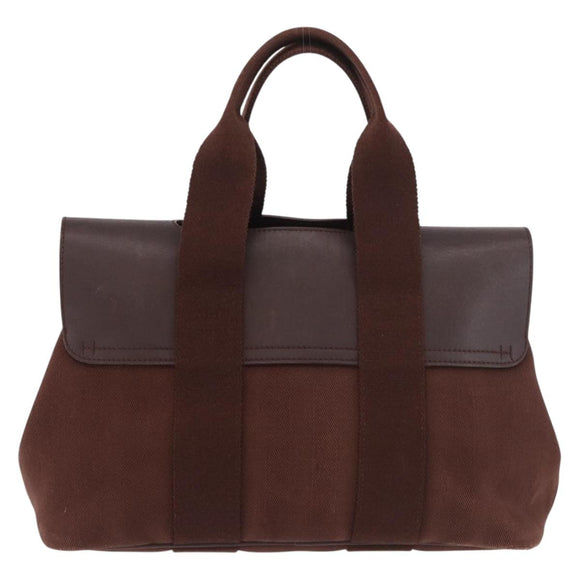 HERMES Valparaiso PM Hand Bag Canvas Leather Brown Silver Auth BA13422