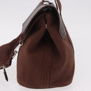 HERMES Valparaiso PM Hand Bag Canvas Leather Brown Silver Auth BA13422-3