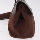 HERMES Valparaiso PM Hand Bag Canvas Leather Brown Silver Auth BA13422-4