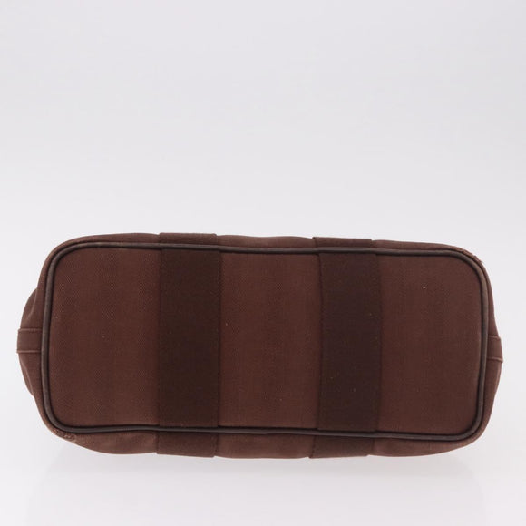 HERMES Valparaiso PM Hand Bag Canvas Leather Brown Silver Auth BA13422