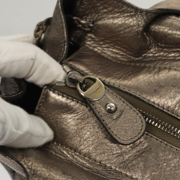 Salvatore Ferragamo Tote Bag Leather Beige Gold Auth BA1343
