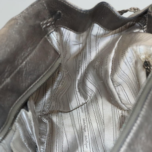 Salvatore Ferragamo Tote Bag Leather Beige Gold Auth BA1343