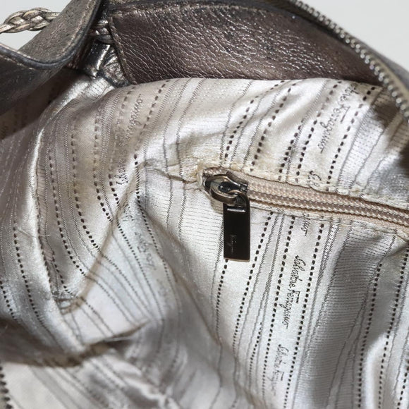 Salvatore Ferragamo Tote Bag Leather Beige Gold Auth BA1343