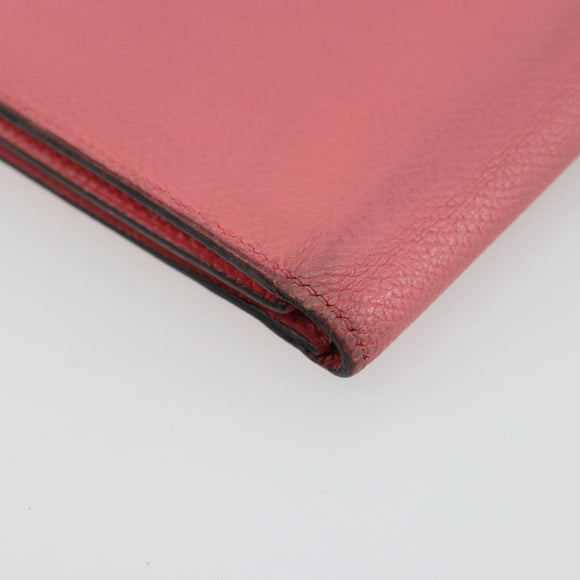 HERMES Bearn Soufflet Wallet Leather Pink Auth BA13430