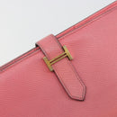 HERMES Bearn Soufflet Wallet Leather Pink Auth BA13430-17
