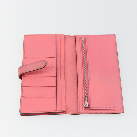 HERMES Bearn Soufflet Wallet Leather Pink Auth BA13430