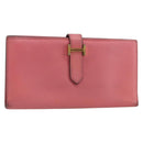 HERMES Bearn Soufflet Wallet Leather Pink Auth BA13430-1