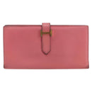 HERMES Bearn Soufflet Wallet Leather Pink Auth BA13430-13