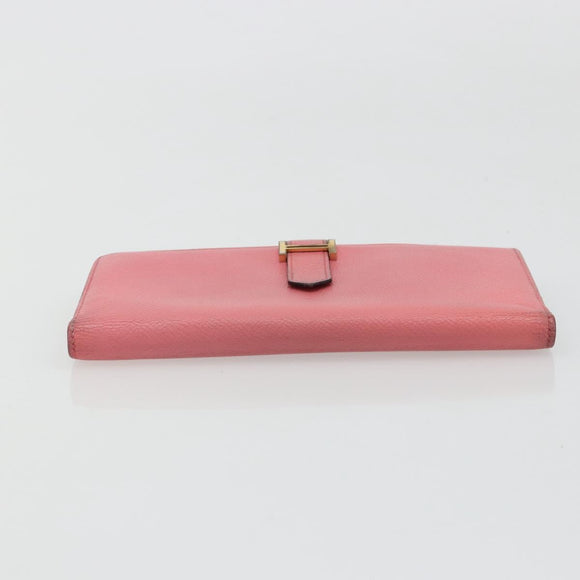 HERMES Bearn Soufflet Wallet Leather Pink Auth BA13430